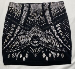 Express Skirt Medium Black Silver Sequin Geometric Bodycon Mini Night Out Party